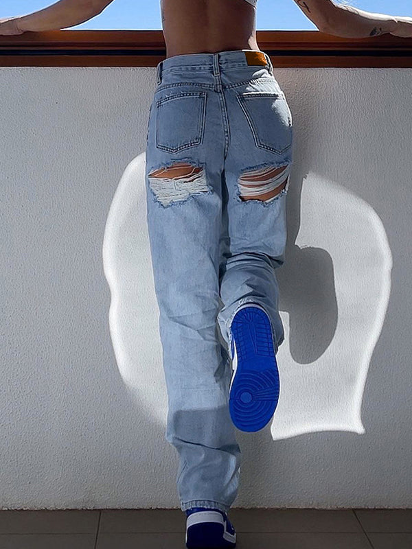 Back Distressed Baggy Ripped Jeans