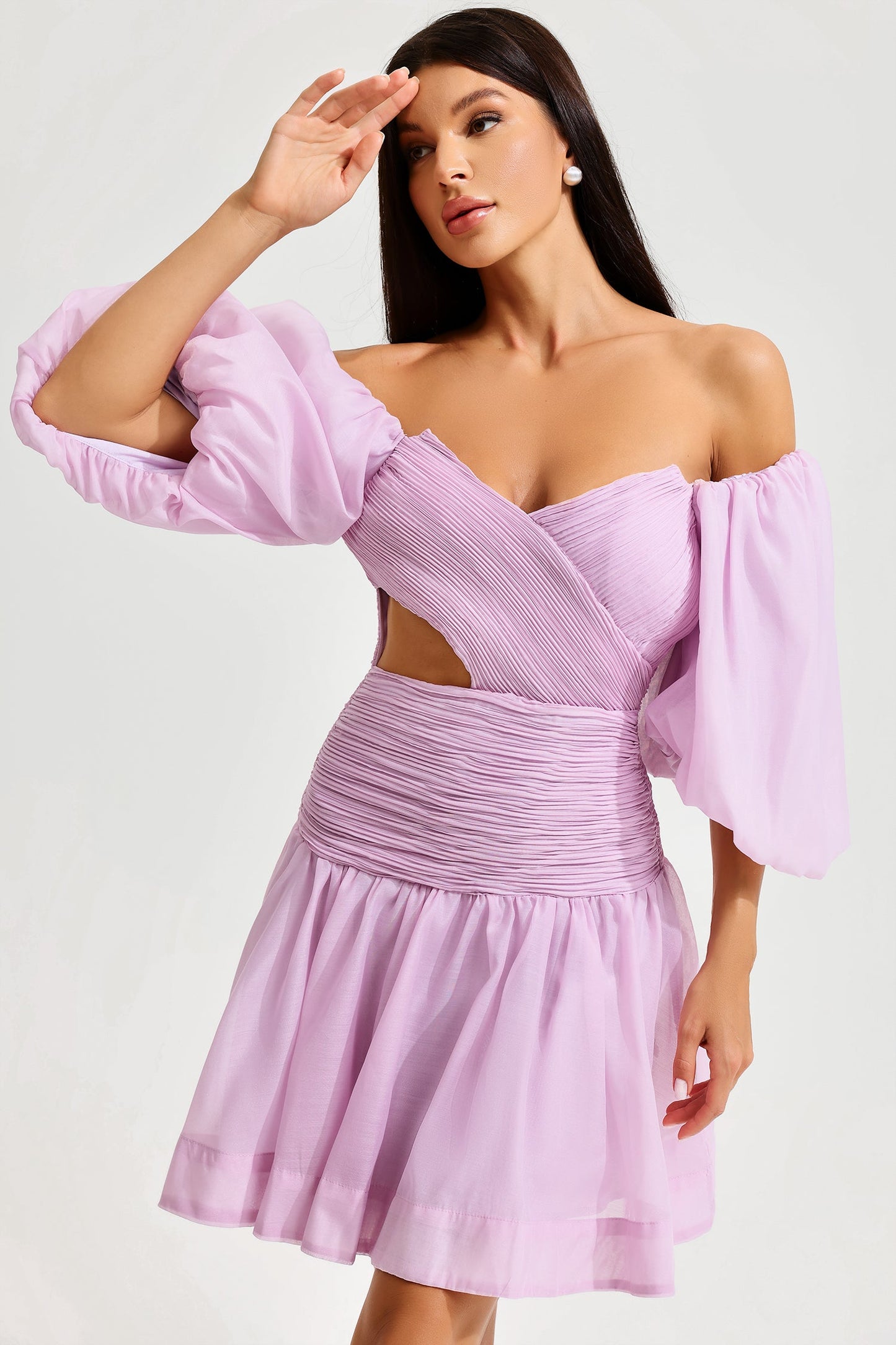 Puff Sleeve Off-Shoulder Mini Dress Pink