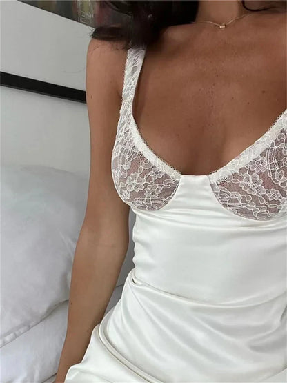FashionSierra - Elegant Sleeveless Lace Patchwork Mini Dress
