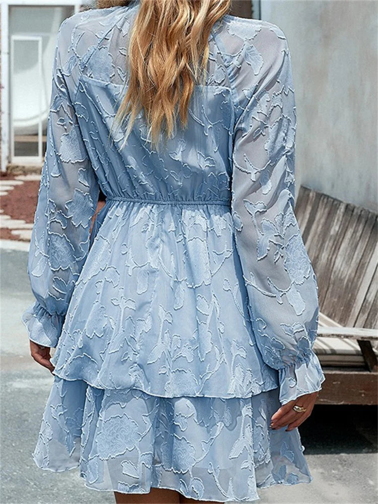 FashionSierra - Elegant High Waist Lace Floral Mesh Long Sleeve Mini Dres