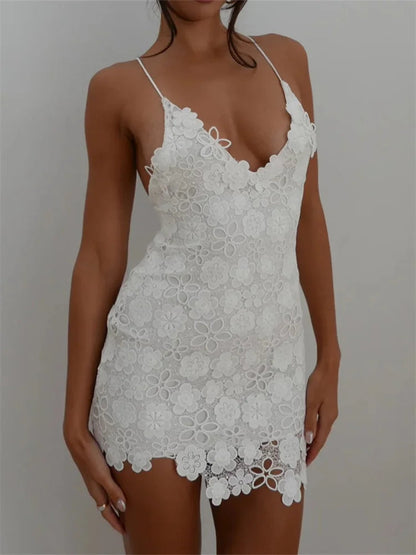 FashionSierra - Elegant Lace Floral Summer Party Short Mini Dress