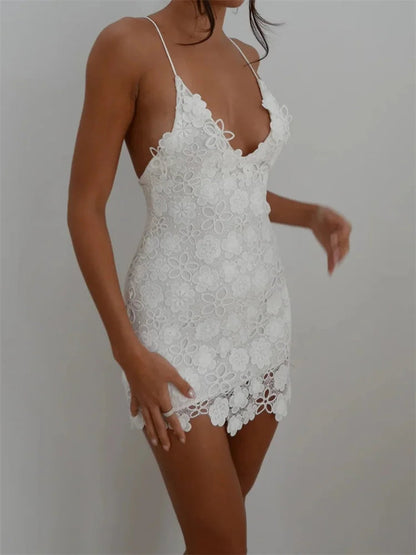 FashionSierra - Elegant Lace Floral Summer Party Short Mini Dress