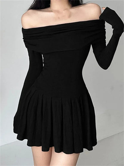 FashionSierra - 2025 Y2K Party Ruched Black Slim Fit Mini Dress
