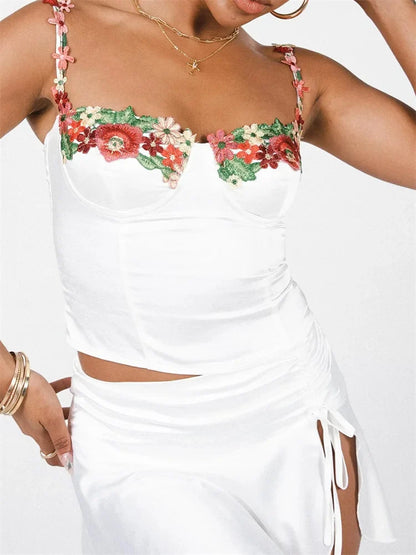 FashionSierra - 2025 Flowers Sleeveless Strap Camis Summer Clubwear Sexy Low Cut Push Up Tank Bustiers Corsets Crop Tops