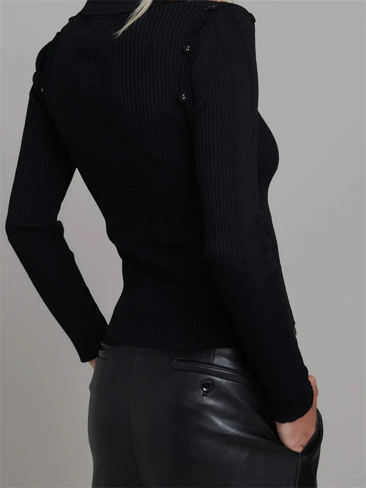 FashionSierra - Knitted Ribbed Long Sleeve Casual for Women Spring Autumn Solid Slim Fit V-neck Streetwear Tee