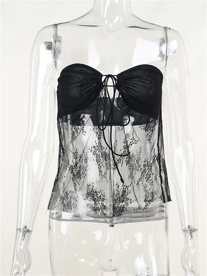 FashionSierra - 2025 Bustiers Corsets Strapless Off Shoulder Party Clubwear Mesh See Through Mini Vest  New Crop Tops