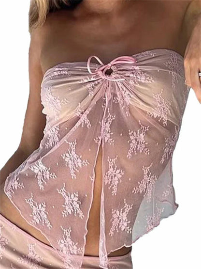 FashionSierra - 2025 Bustiers Corsets Strapless Off Shoulder Party Clubwear Mesh See Through Mini Vest  New Crop Tops