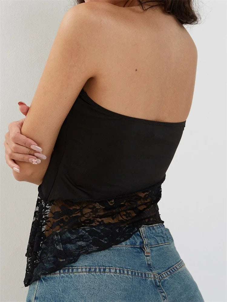 FashionSierra - 2025 Floral Patchwork Tube Top Party Clubwear Cropped Strapless Off Shoulder Irregular Hem Vest Crop Tops