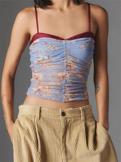 FashionSierra - 2025 Cropped Camis Summer Ruched Spaghetti Strap Leopard/Floral Print Vest Clubwear  Crop Tops