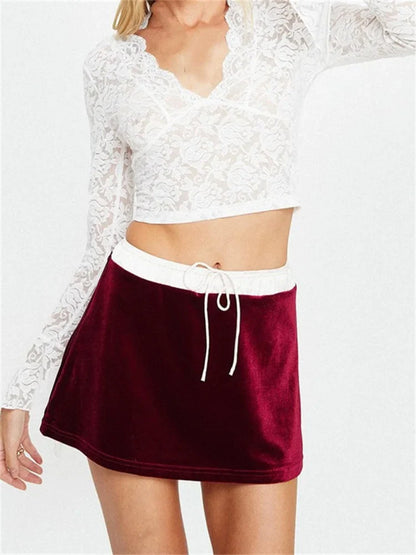 FashionSierra - Retro Spring Fall Lace Long Flare Sleeve Deep V Neck Mesh Sheer Floral Party Streetwear Tee