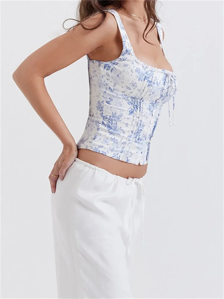 FashionSierra - 2025 Square Neck Fairy Sleeveless Strap Front Buttons Up Camis Summer Mini Vest Streetwear  Crop Tops