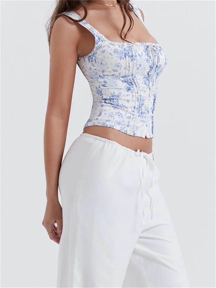 FashionSierra - 2025 Square Neck Fairy Sleeveless Strap Front Buttons Up Camis Summer Mini Vest Streetwear  Crop Tops
