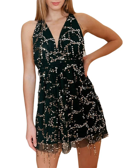 FashionSierra - Sequined Tassels Patchwork Beach Sexy Mini Dress