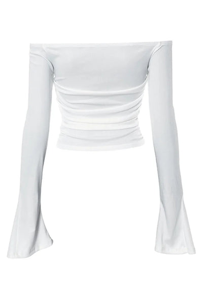 FashionSierra - Sexy Basic Solid Ruched Long Sleeve Off Shoulder Casual Pullovers Club Streetwear Tee