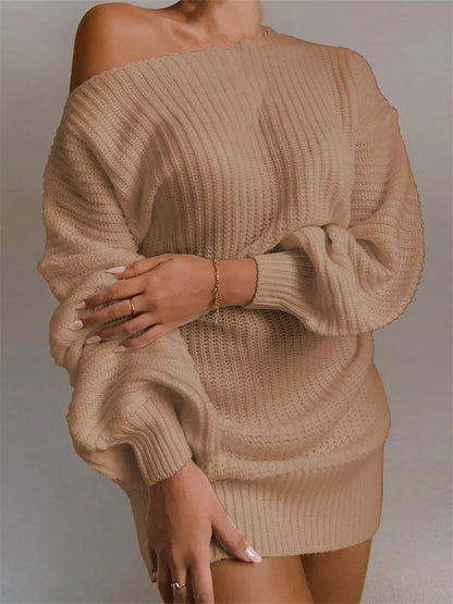 FashionSierra - Sexy Off Shoulder Solid Color Long Sleeve Sweater Mini Dress