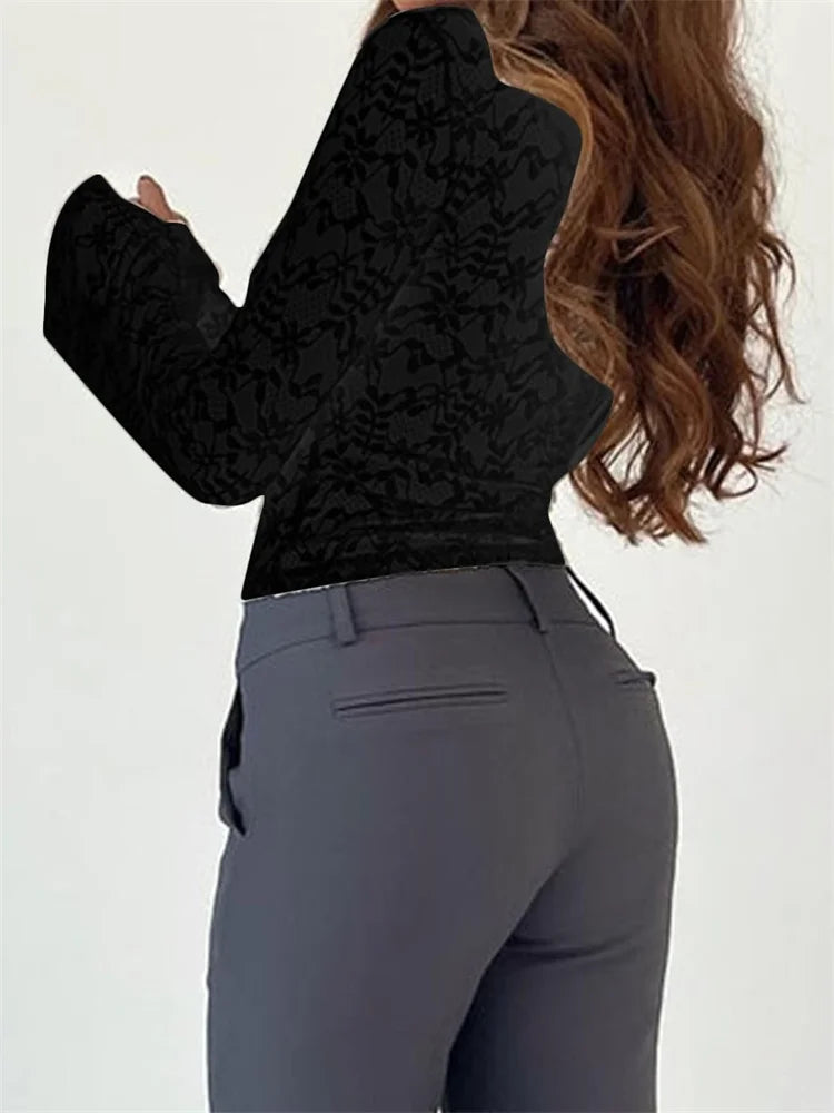 FashionSierra - Sexy Summer Lace Long Sleeve Tie-up Deep V-Neck Mesh See Through Slim Clubwear New Tee