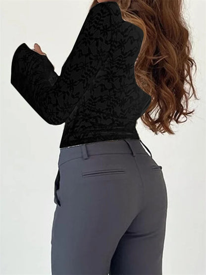 FashionSierra - Sexy Summer Lace Long Sleeve Tie-up Deep V-Neck Mesh See Through Slim Clubwear New Tee