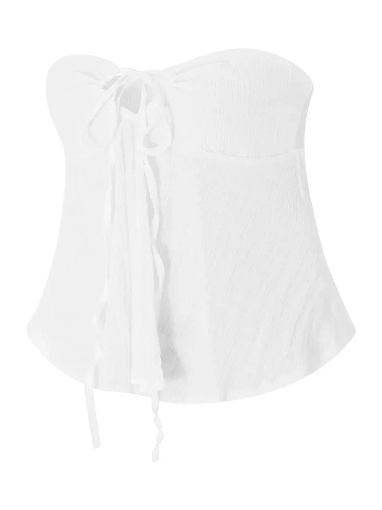 FashionSierra - 2025 Ruched Tube for Women  Front Tie-up Ruffles Summer Party Clubwear Tank Mini Vest New Crop Tops