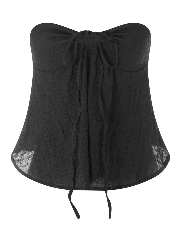 FashionSierra - 2025 Ruched Tube for Women  Front Tie-up Ruffles Summer Party Clubwear Tank Mini Vest New Crop Tops