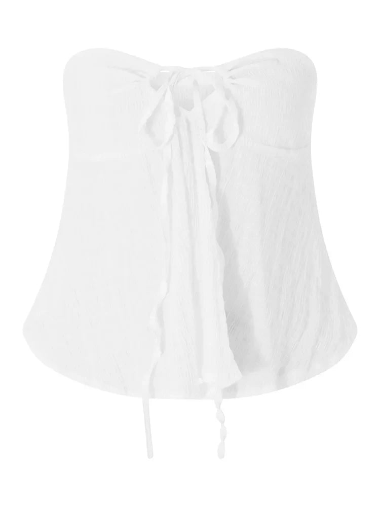 FashionSierra - 2025 Ruched Tube for Women  Front Tie-up Ruffles Summer Party Clubwear Tank Mini Vest New Crop Tops