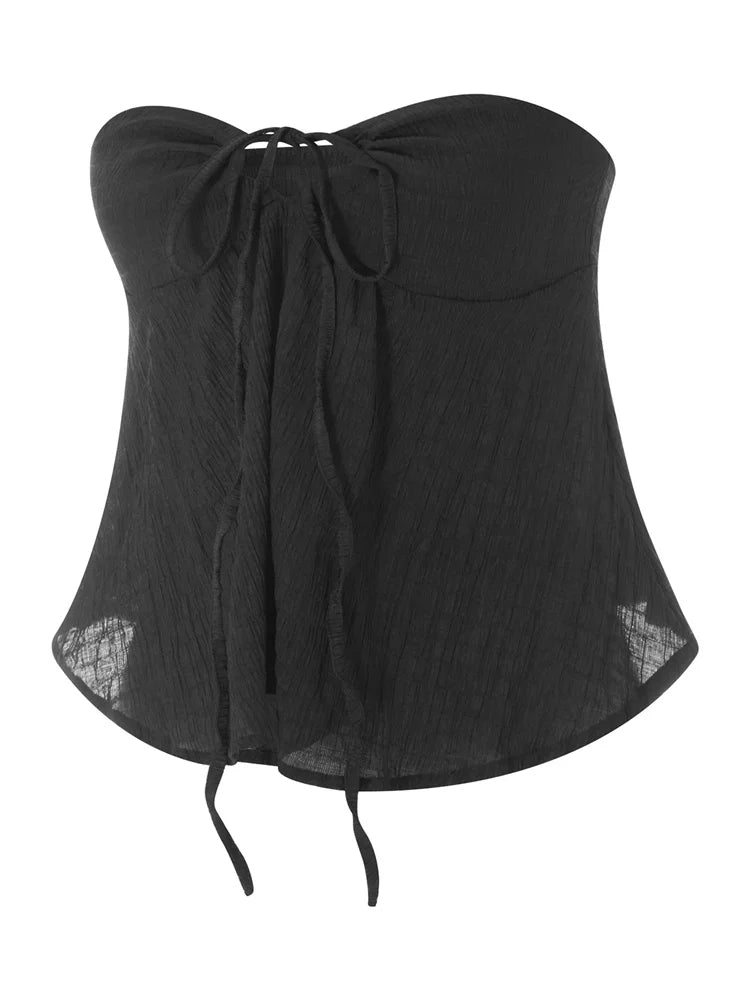 FashionSierra - 2025 Ruched Tube for Women  Front Tie-up Ruffles Summer Party Clubwear Tank Mini Vest New Crop Tops