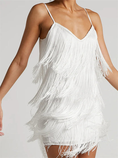 FashionSierra - 2025 Tassels Sleeveless Spaghetti Strap Mini Dress