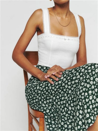 FashionSierra - 2025 Floral Print Bow Tank Girls Fairy Grunge Y2K Aesthetic Slim Fit Mini Vest Chic Streetwear Crop Tops