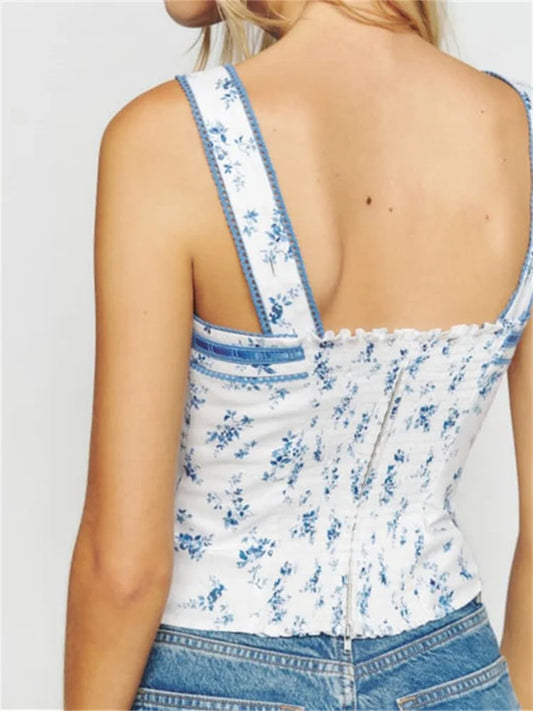 FashionSierra - 2025 Floral Print Bow Tank Girls Fairy Grunge Y2K Aesthetic Slim Fit Mini Vest Chic Streetwear Crop Tops