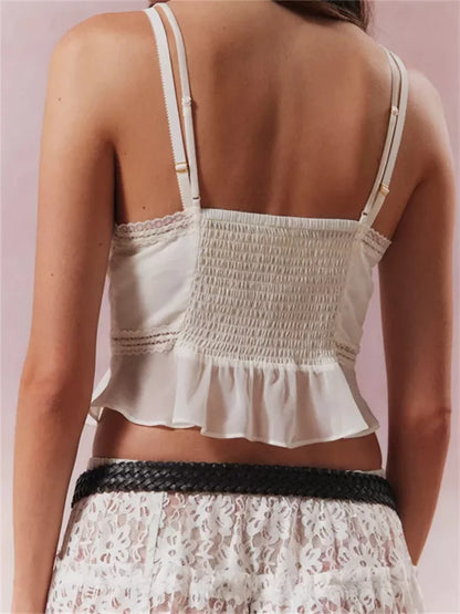 FashionSierra - 2025 Adjustable Strap See Through V Neck Tank for Summer Mini Vest Crop Tops