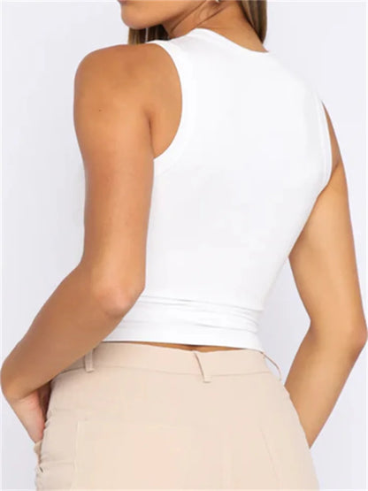 FashionSierra - 2025 Casual Sleeveless Solid Color Slim Fit Pullovers Mini Vest Female Base Tank Tops Crop Tops