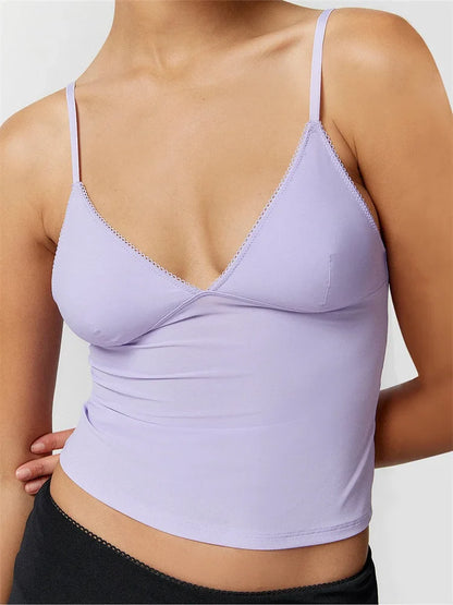 FashionSierra - 2025 Solid Color V-Neck Summer Backless Spaghetti Strap Sleeveless Mini Vest Streetwear  Crop Tops
