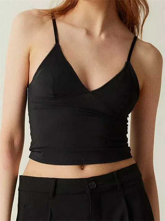 FashionSierra - 2025 Solid Color V-Neck Summer Backless Spaghetti Strap Sleeveless Mini Vest Streetwear  Crop Tops