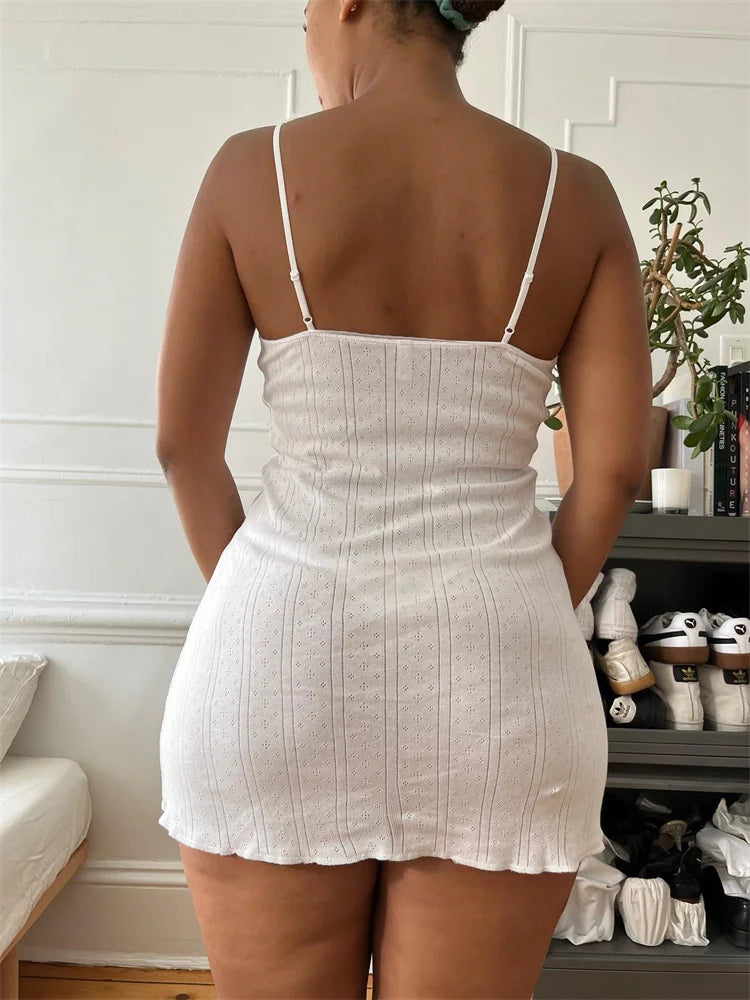 FashionSierra - Fairy Aesthetic V-neck Spaghetti Strap Mini Dress