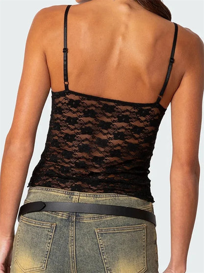 FashionSierra - 2025 Floral Lace Camis Summer Backless Spaghetti Strap Tank Sleeveless Mini Vest for Streetwear Clubwear Crop Tops