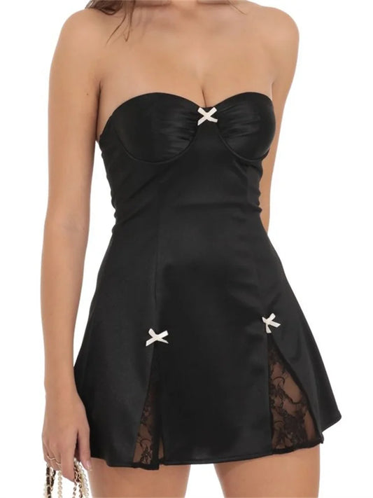 FashionSierra - 2025 Strapless Off Shoulder Backless Bow Mini Dress