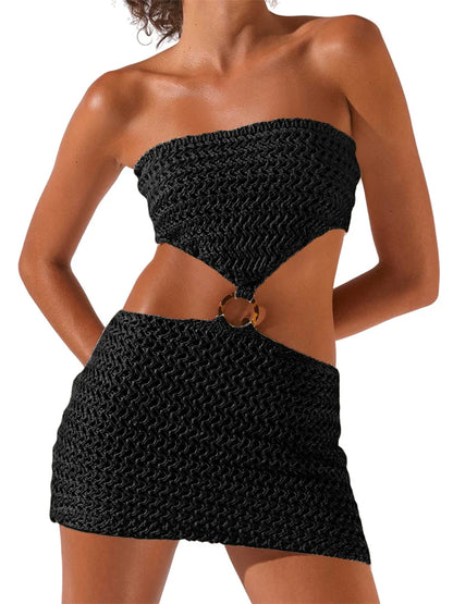 FashionSierra -Sexy Knitted Hollow Out Tube Mini Dress