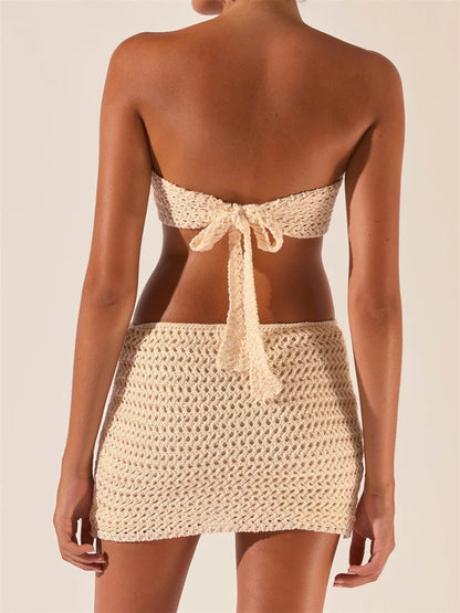 FashionSierra -Sexy Knitted Hollow Out Tube Mini Dress