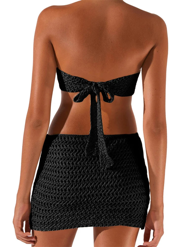 FashionSierra -Sexy Knitted Hollow Out Tube Mini Dress