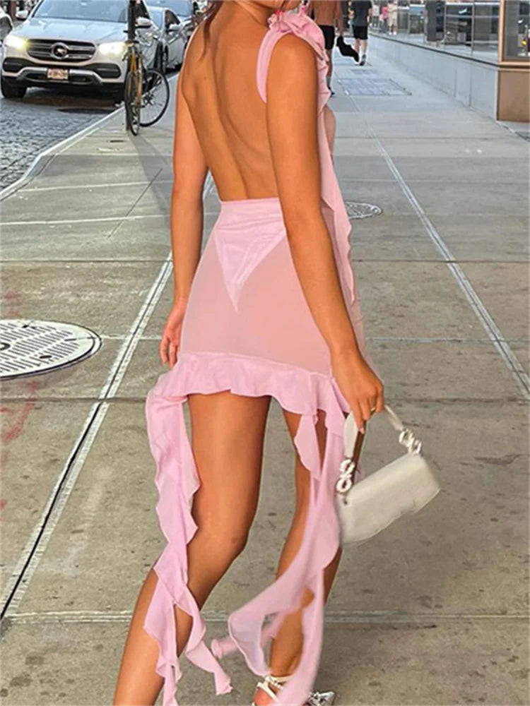 FashionSierra - Sexy Ruffles 3D Floral Mini Dress