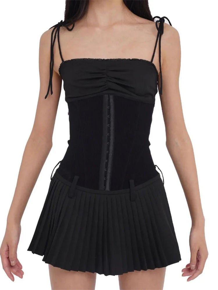 FashionSierra - 2025 Sleeveless Tie-up Strap Mini Dress