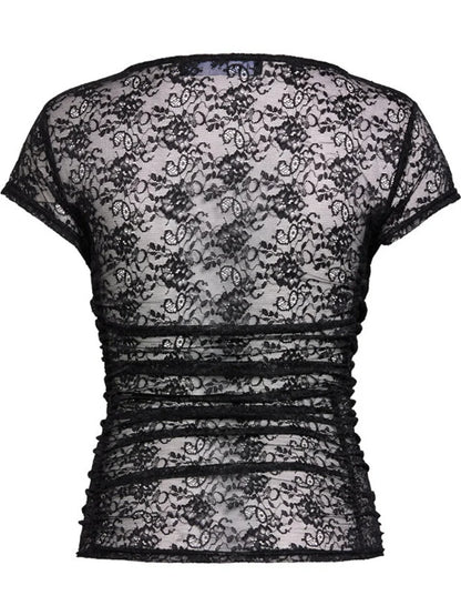 FashionSierra - 2025 Summer Short Sleeve Lace Slim Fit See Through Pullovers Causal Female Streetwear Basic Tee