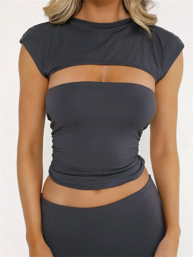 FashionSierra - 2025 Strapless Off Shoulder Tube Solid Color Sleeveless Slim Fit Cropped Mini Vest Streetwear  Tank Crop Tops