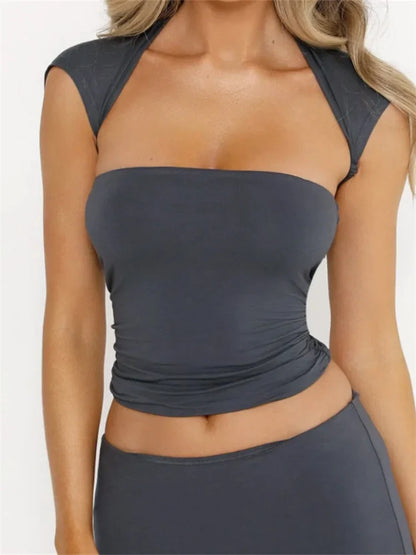 FashionSierra - 2025 Strapless Off Shoulder Tube Solid Color Sleeveless Slim Fit Cropped Mini Vest Streetwear  Tank Crop Tops