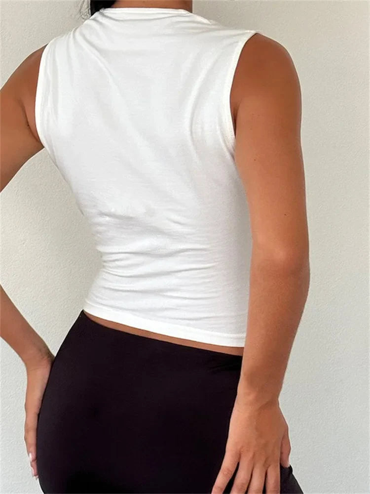 FashionSierra - 2025 Black Bow Patchwork Sleeveless Mini Vest Summer Fashion Slim Fit White Camis Cropped Streetwear  Crop Tops