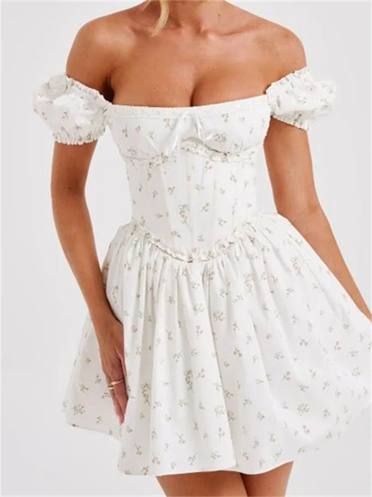 FashionSierra - High Waist Pleated Back Tie-up Ruffles Mini Dress