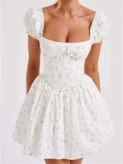FashionSierra - High Waist Pleated Back Tie-up Ruffles Mini Dress