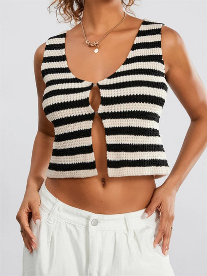 Y2K Knitted Retro Sleeveless V-Neck Buttons Up Autumn Chic Club Cami Top