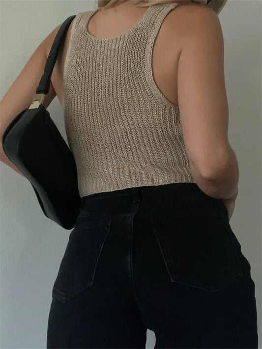 FashionSierra - 2025 Knitted Sweaters Vest Casual Retro Sleeveless V-Neck Buttons Up Tank Summer Autumn Chic Vest  Club Crop Tops