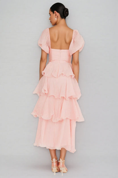 Anoney Puff Sleeve Layered Maxi Dress