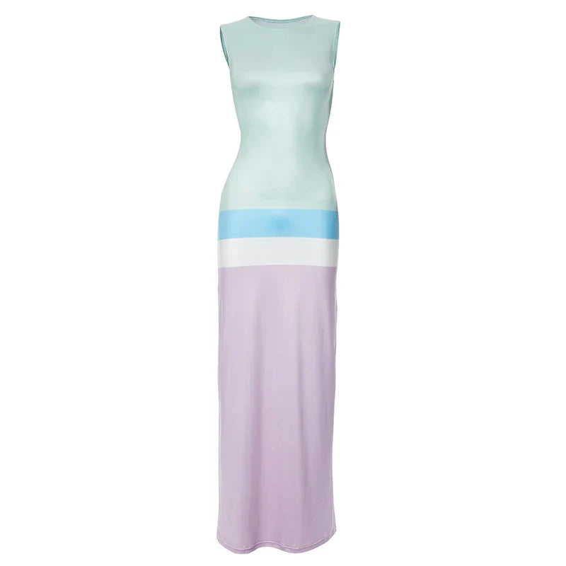 Autumn And Winter Macaron Sleeveless Round Neck Sweetie Long Dresses Women Streetwear Maxi Dress